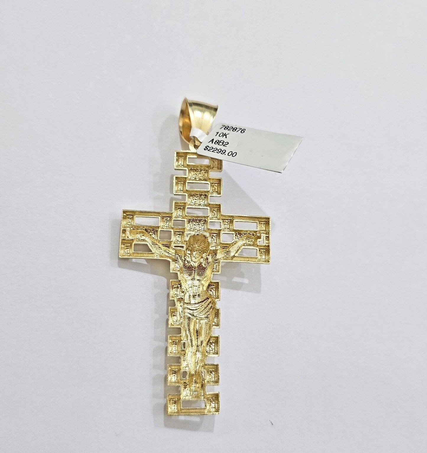 Real 10k Yellow Gold Cross Charm Pendant Mens Jesus Crucifix 3 Inch For Chain