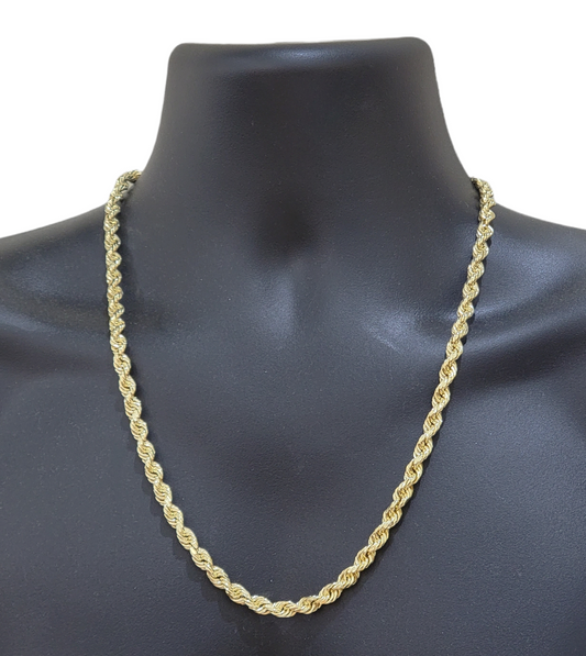 Real 14k Yellow Gold Necklace Rope Chain 5mm 20" inch 14kt Men's Chain For Charm