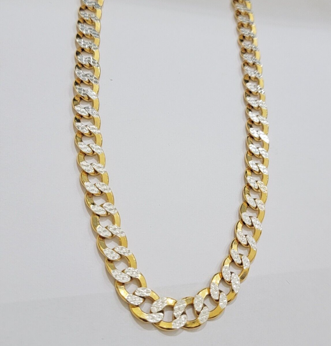 Real 10k Yellow Gold Chain Curb Link Necklace 10mm 24 Inch Diamond Cut Two-tone