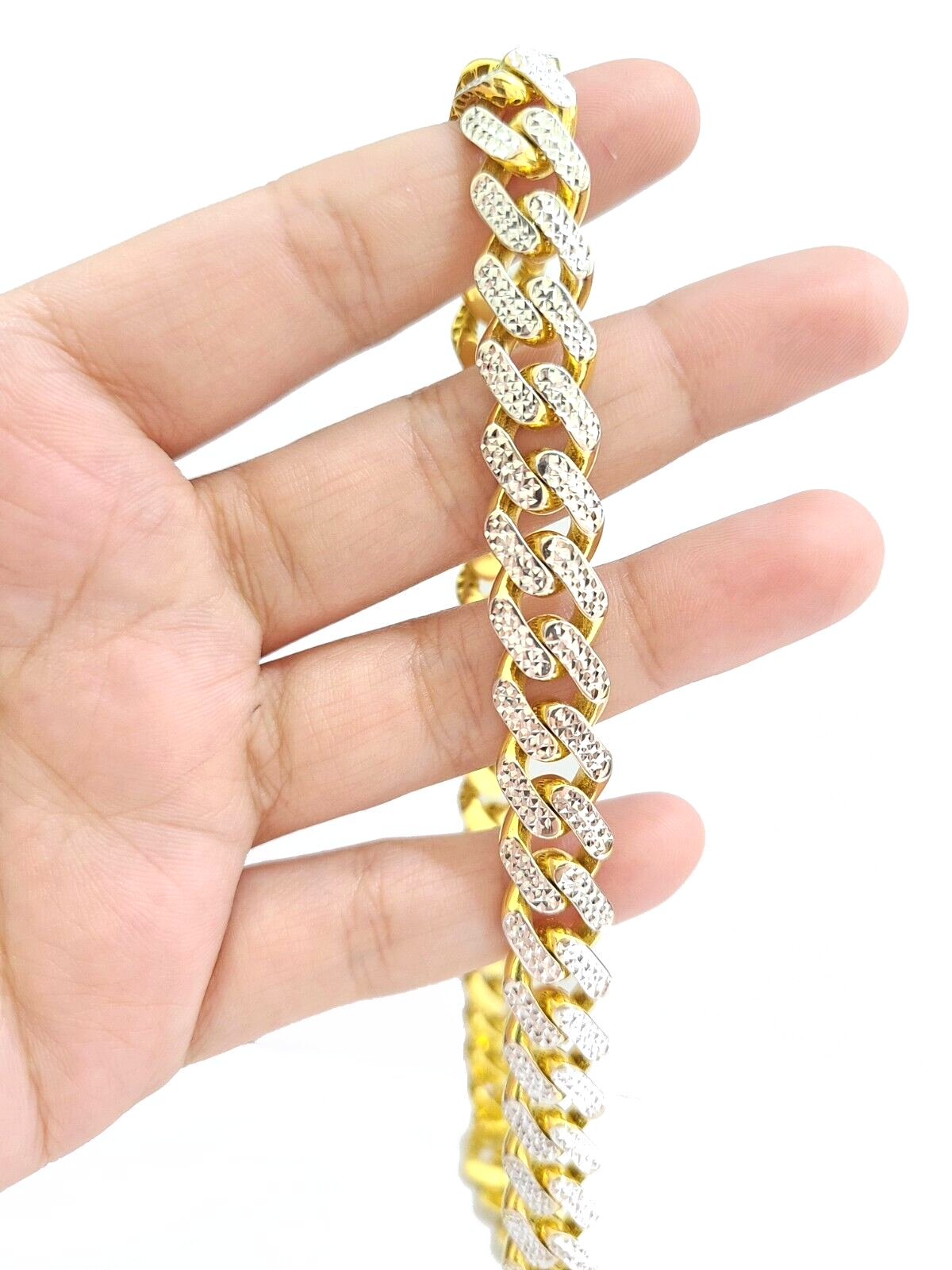 Real 10k Yellow Gold 10mm Monaco Chain Diamond Cut 22" inch Necklace