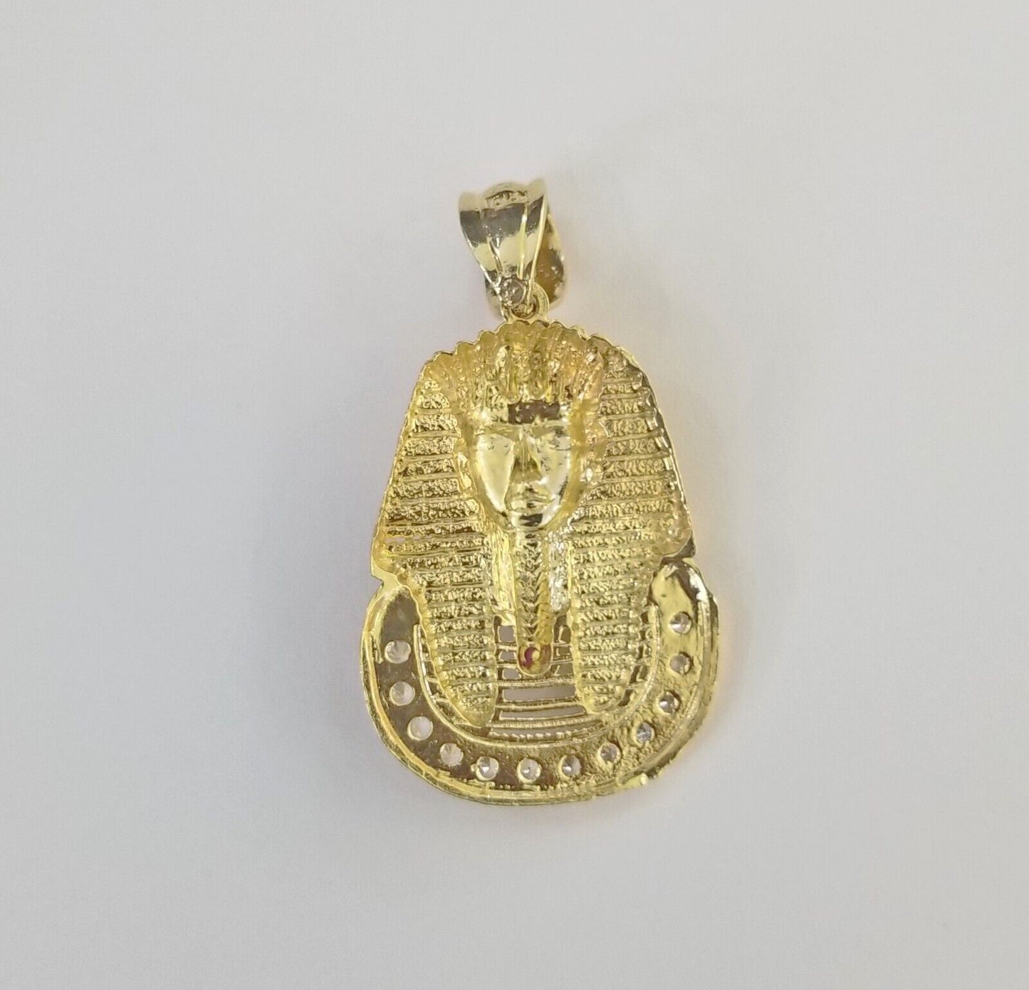 Real 10k Gold Pharaoh Head Charm Pendant 1.6" 10kt Yellow Gold for Men's Chain