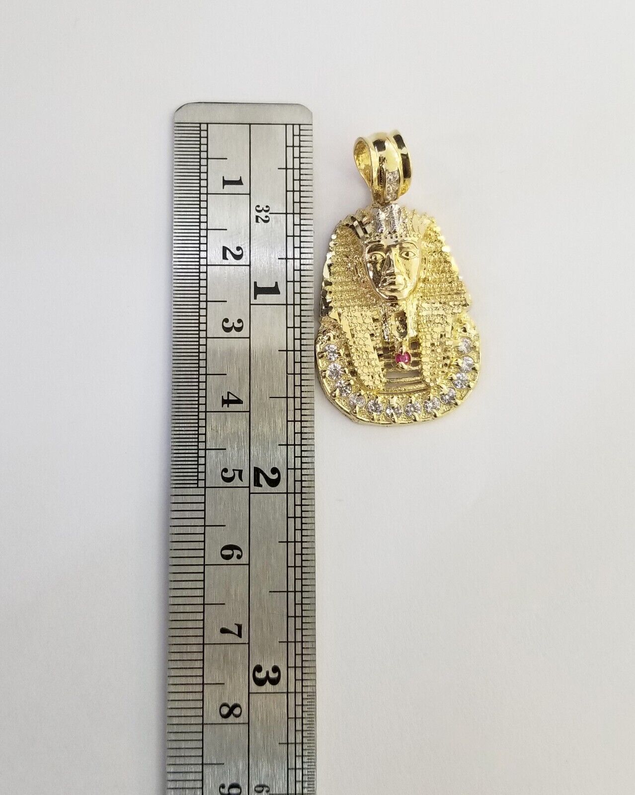 Real 10k Gold Pharaoh Head Charm Pendant 1.6" 10kt Yellow Gold for Men's Chain