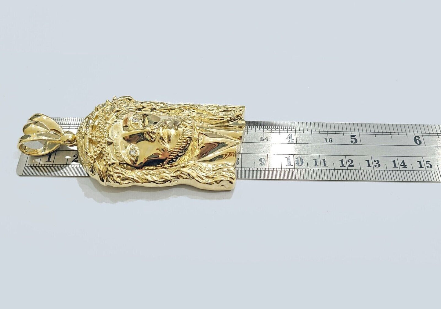 Real 14k Yellow Gold Jesus Face Charm Pendant Head 3" Inch For Chain, 14KT