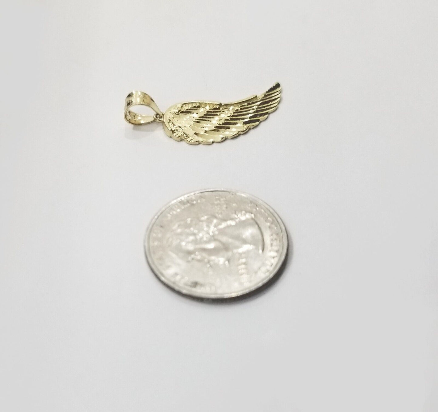 Real 10k Yellow Gold Diamond Cut Angel Wing Charm Pendant 10kt Men Women