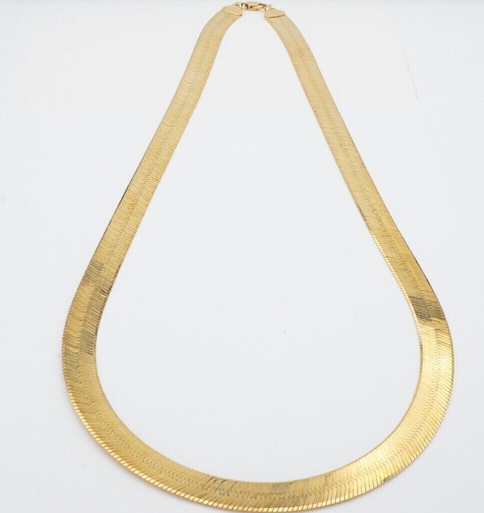 Real 10k Yellow Gold 9mm Herring Bone Chain Necklace 22" Inch Lobster lock