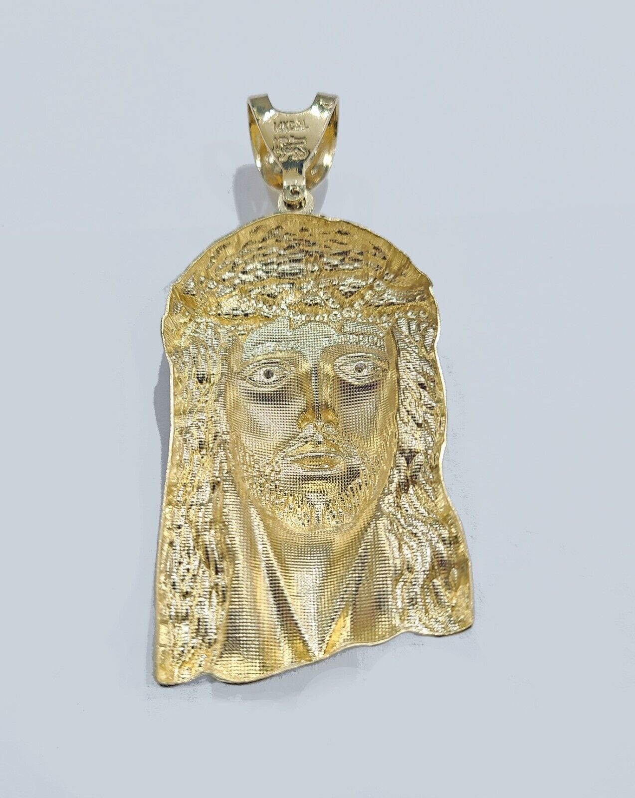 Real 14k Yellow Gold Jesus Face Charm Pendant Head 3" Inch For Chain, 14KT