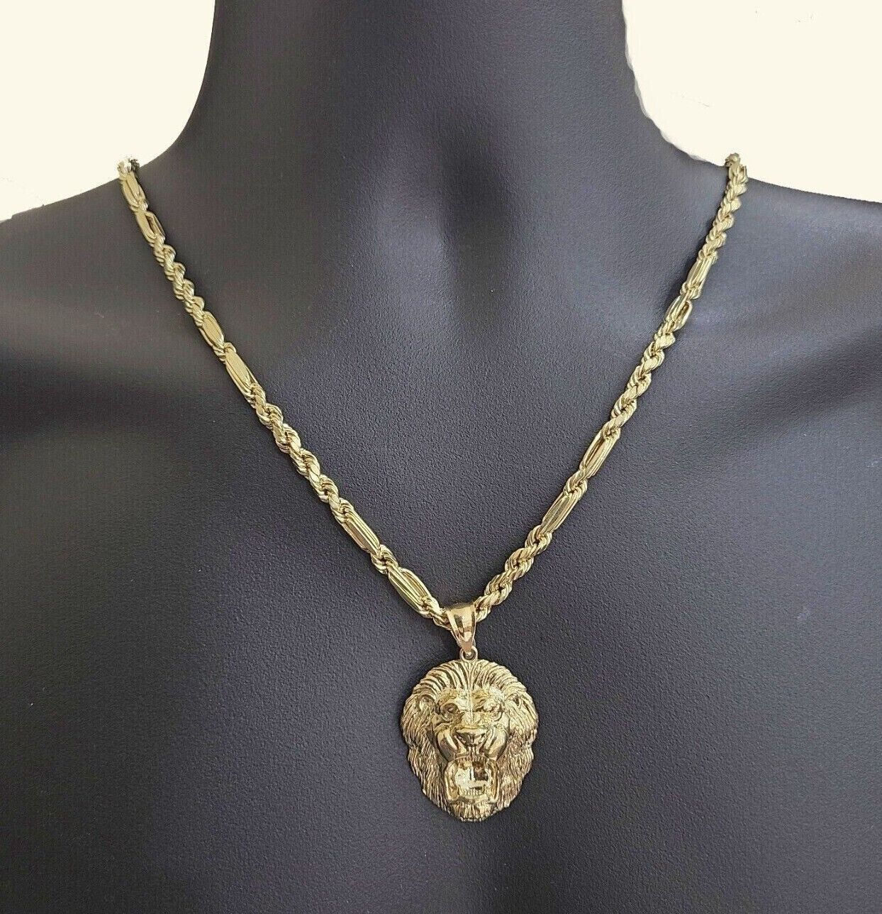 Real 10k Yellow Gold Milano Rope Chain 26'' Necklace Lion Head charm pendant