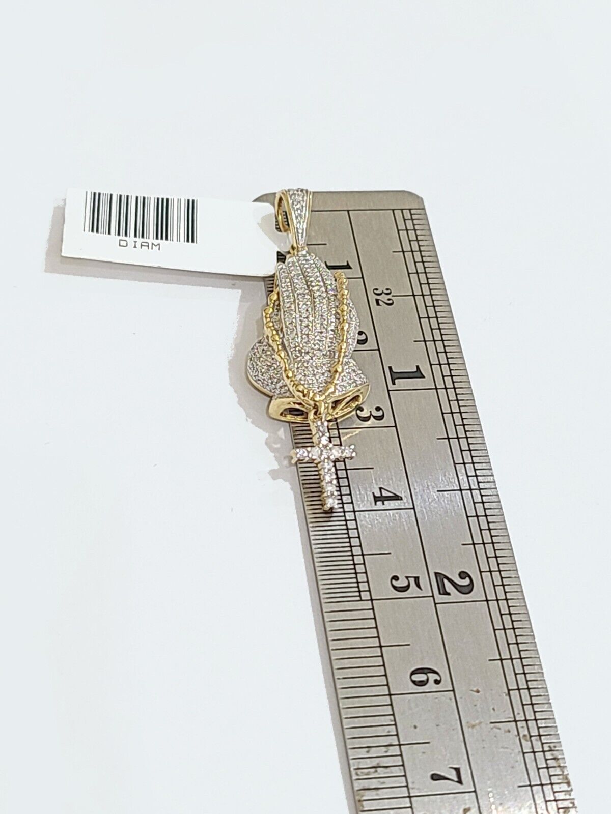 Real 10k Yellow Gold 3mm Rope Chain 26" inch Necklace Praying Hand Charm Cross