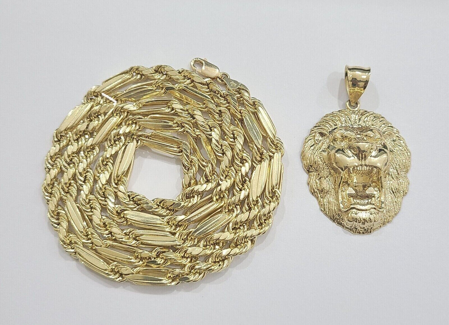 Real 10k Yellow Gold Milano Rope Chain 26'' Necklace Lion Head charm pendant
