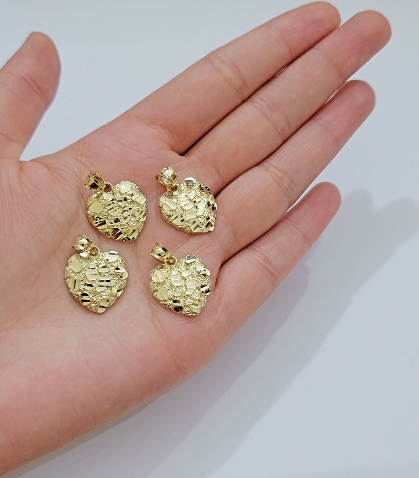 Real 10k Yellow gold nugget heart pendant charm 10kt gold