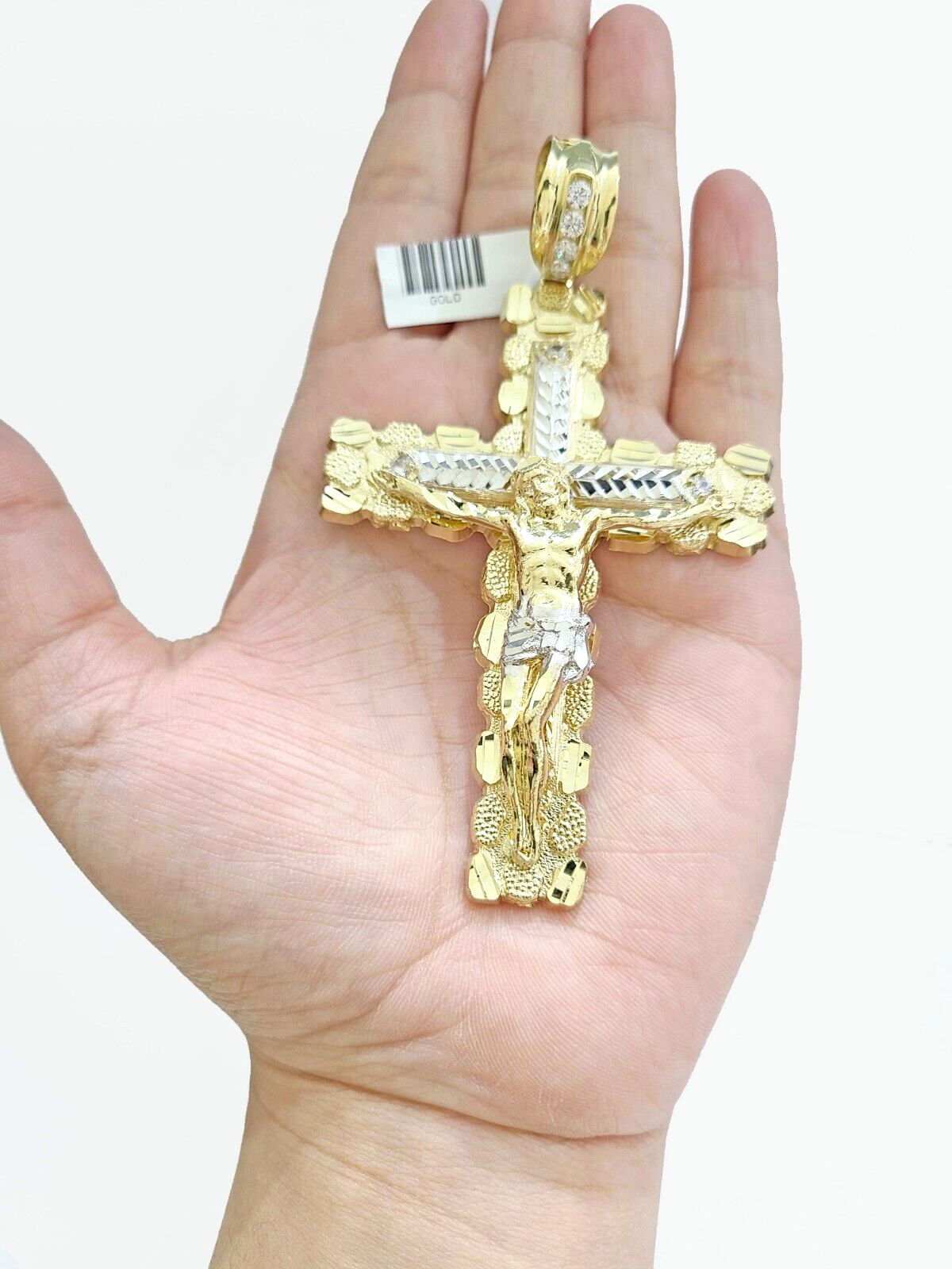 Real 10k Gold Jesus Cross Charm Pendant 3.5 Inch 10KT Yellow