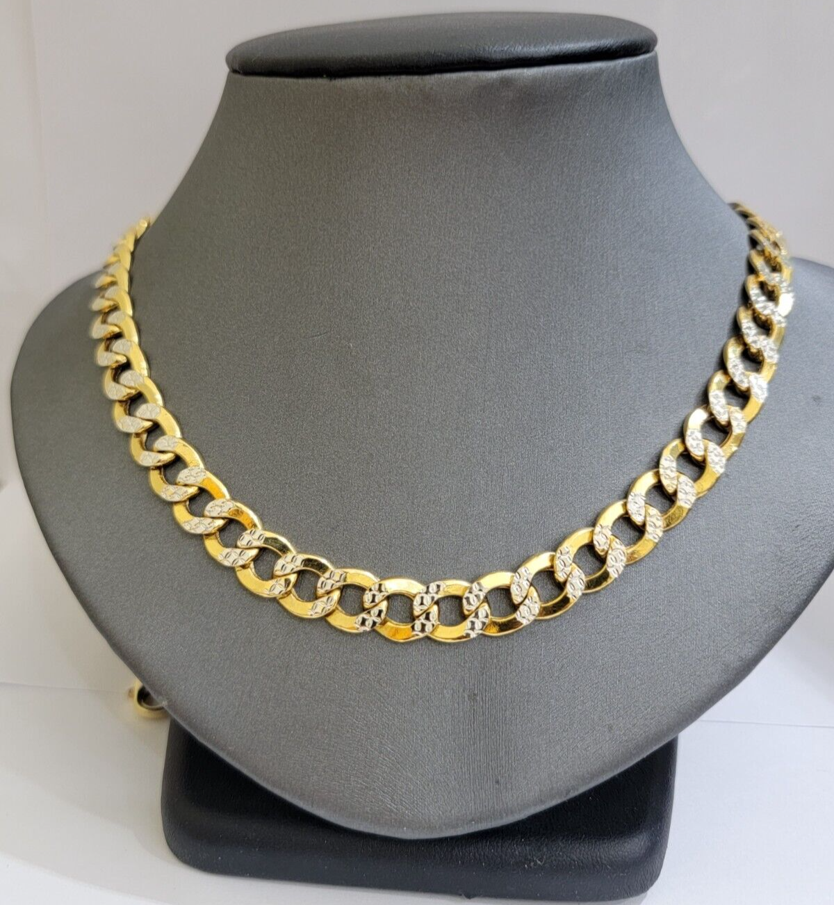 Real 10k Yellow Gold Chain Curb Link Necklace 10mm 24 Inch Diamond Cut Two-tone