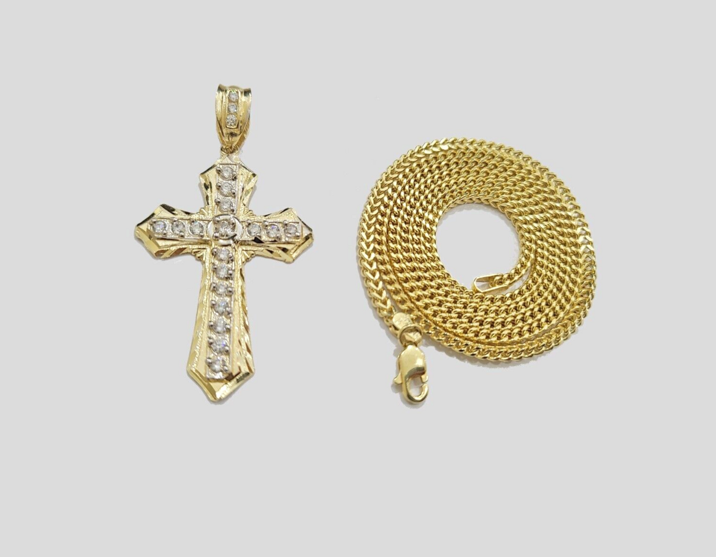 Real 10k Yellow Gold Franco Chain 2.5mm 26" inch Necklace Jesus Cross Charm 10kt