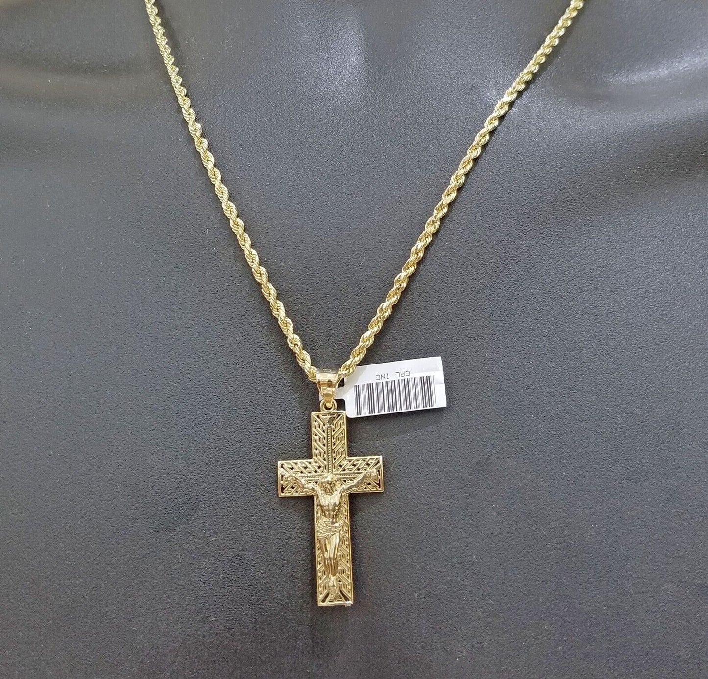 Real 10k Yellow Gold 3mm Rope Chain Cross Pendant 20" inch Necklace , Men Women