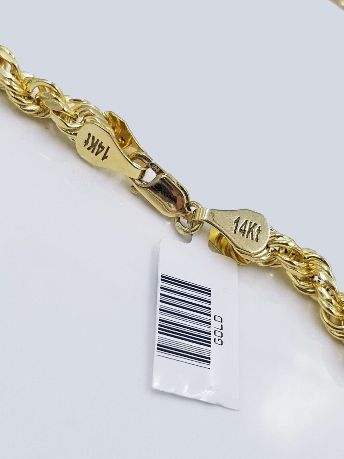 Real 14k Yellow Gold Necklace Rope Chain 6mm 26" inch 14kt Men's Chain For Charm