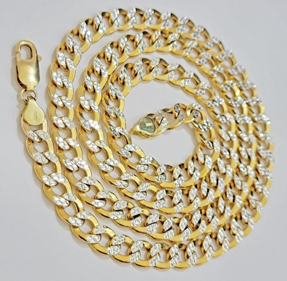 Real 10k Yellow Gold Chain Curb Link Necklace 8mm 22 Inch Diamond