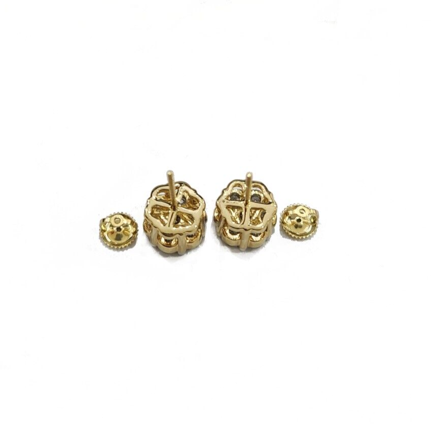 Real 10k Yellow Gold Earring Stud White Diamond 2.11CT Round Design Unisex