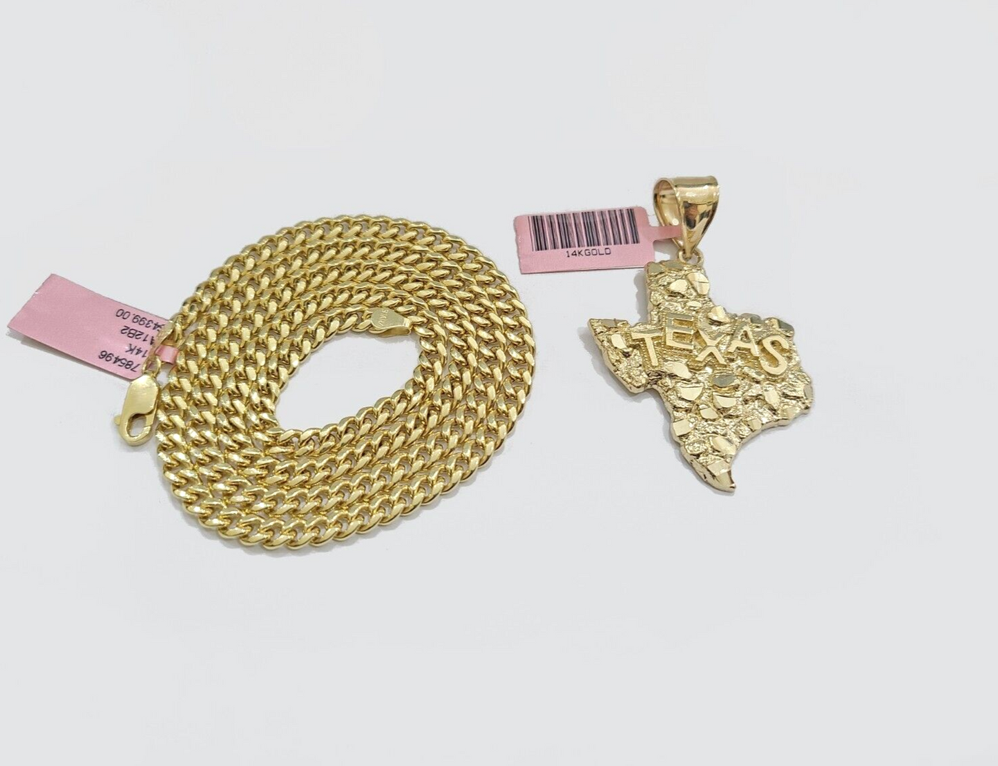 14k Yellow Gold Miami Cuban Chain 24 Inch Necklace Texas Map Charm Pendant Real