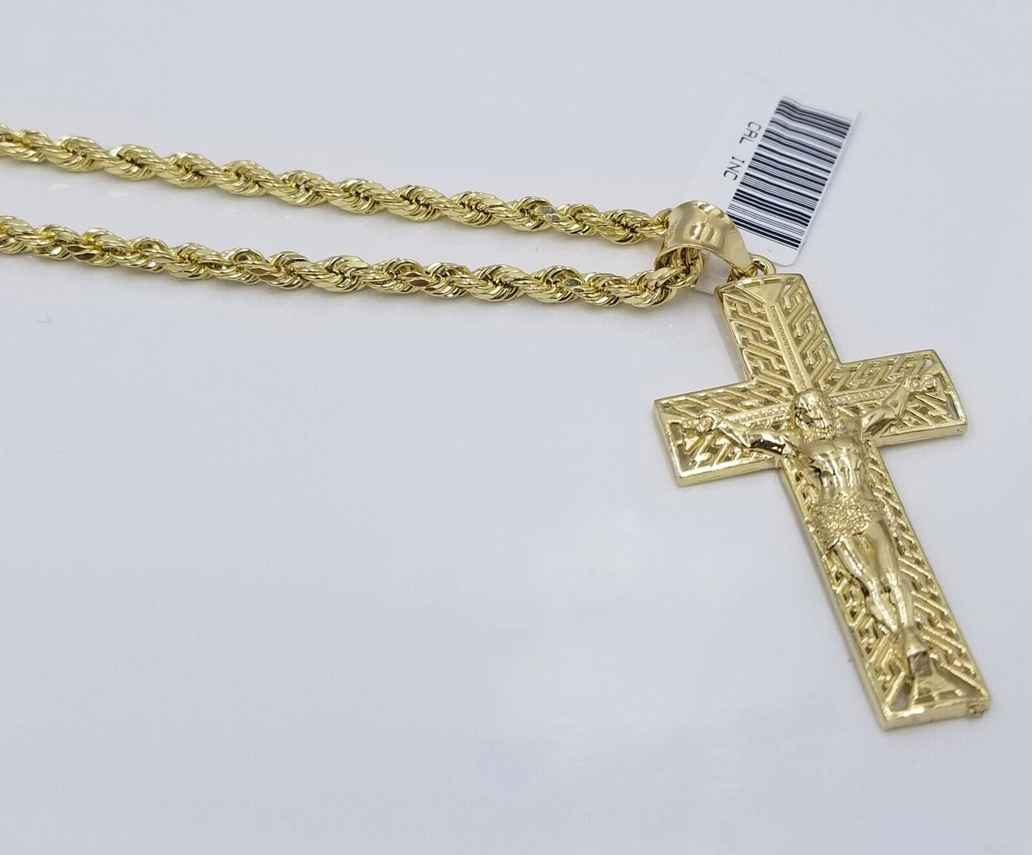 Real 10k Yellow Gold 3mm Rope Chain Cross Pendant 20" inch Necklace , Men Women