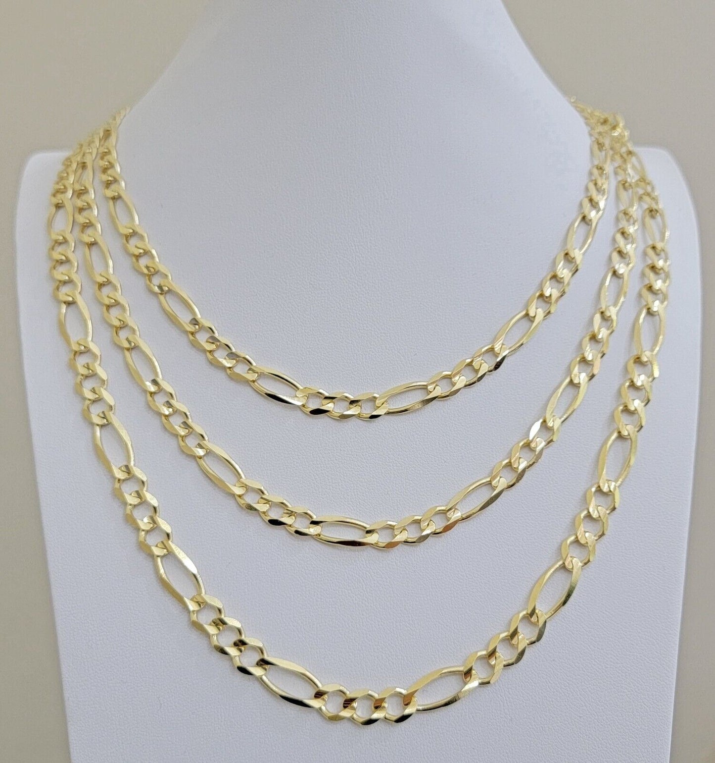 7mm Solid 14k Yellow Gold Figaro chain Necklace 24 Inch Men's STRONG REAL 14kt