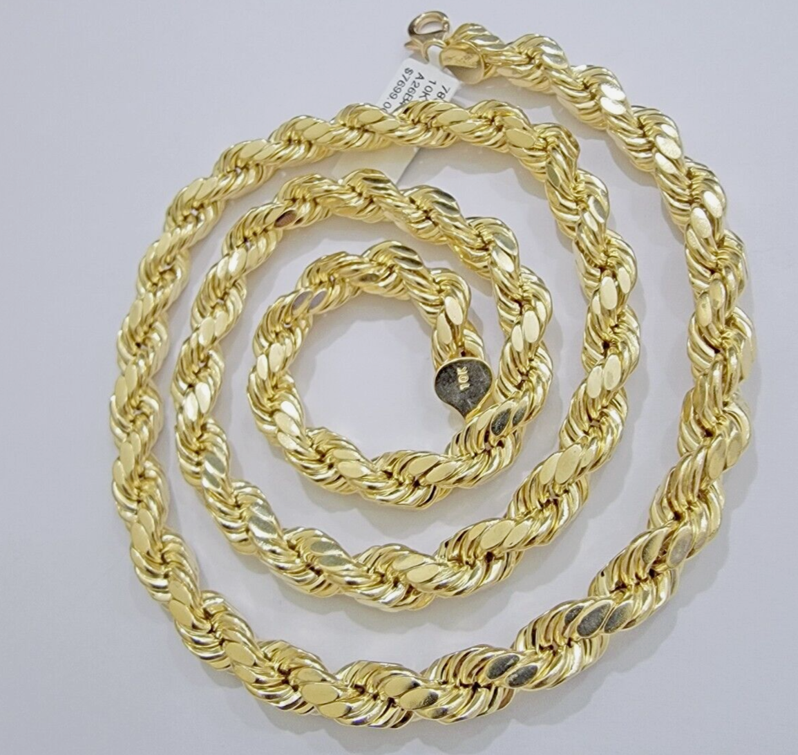 10k Yellow Gold Rope Chain Necklace 28 Inch 8mm Diamond Cuts Men's REAL 10KT
