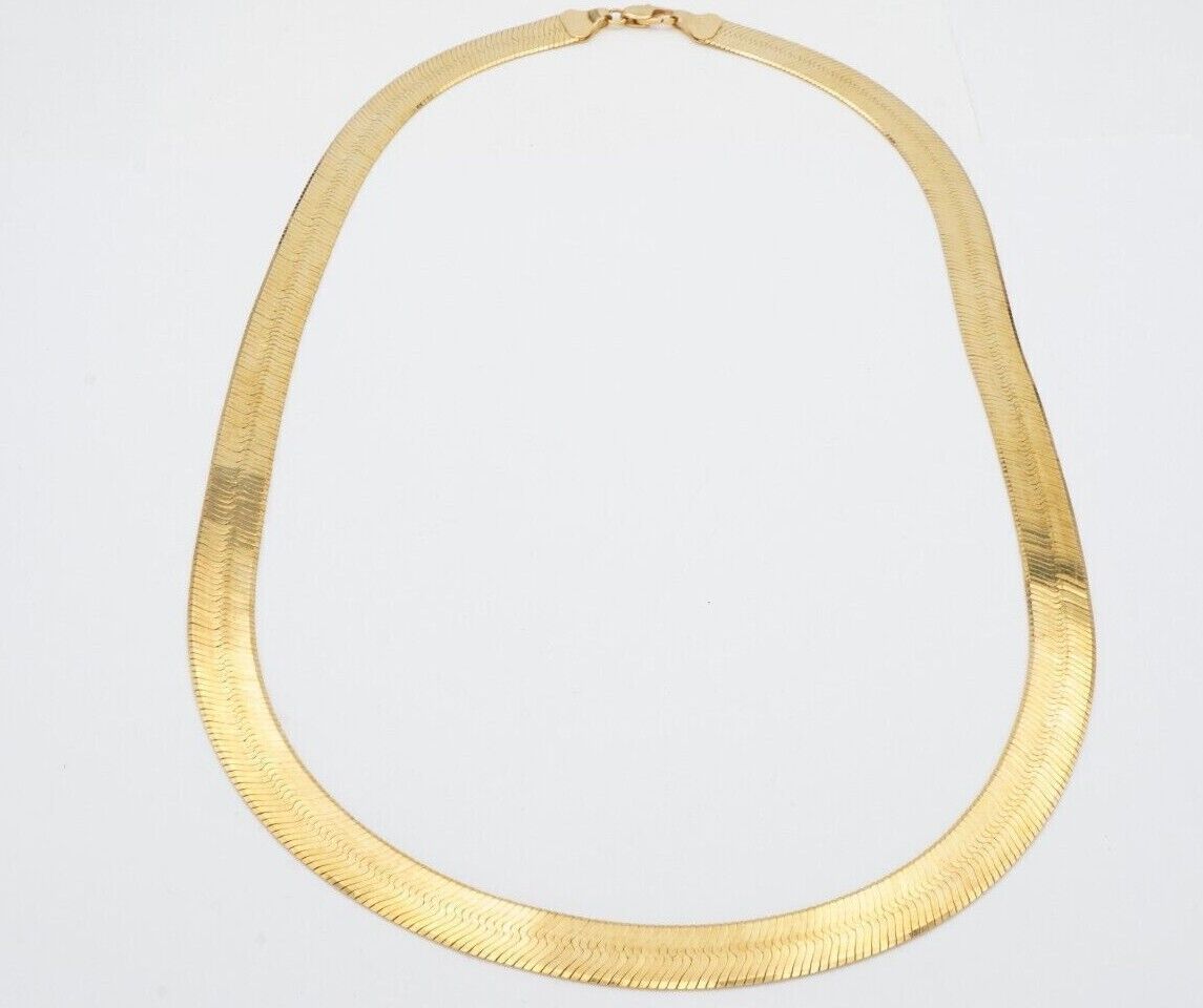 Real 10k Yellow Gold 9mm Herring Bone Chain Necklace 22" Inch Lobster lock