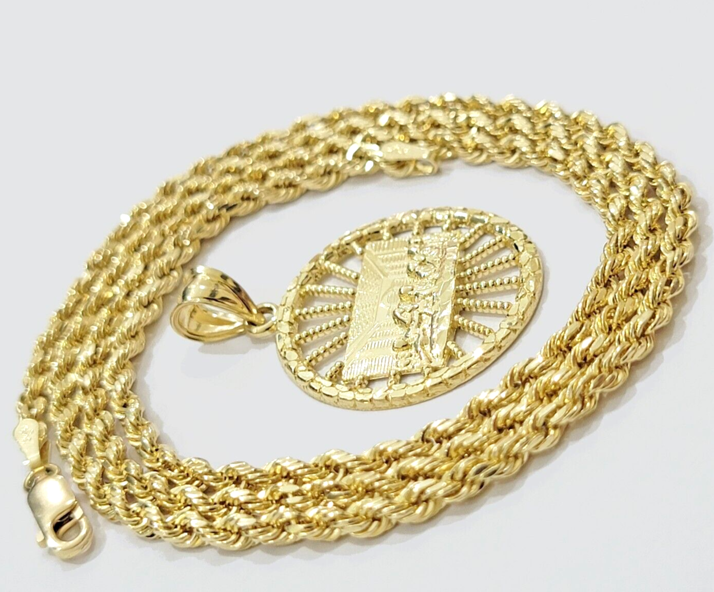 Real 10k Gold Rope Chain Last Supper Pendant Set, 24 Inch 3mm necklace & Charm