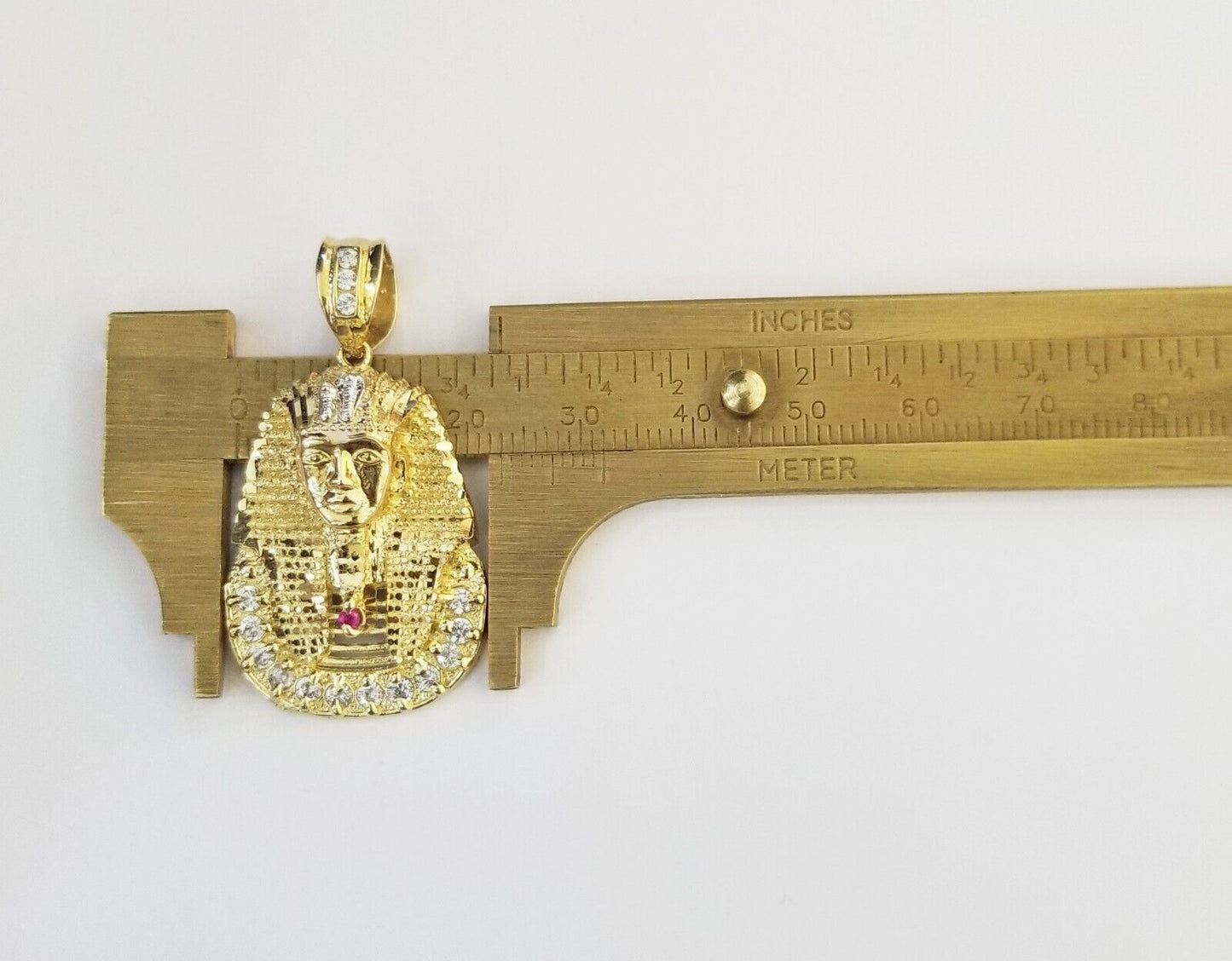 Real 10k Gold Pharaoh Head Charm Pendant 1.6" 10kt Yellow Gold for Men's Chain