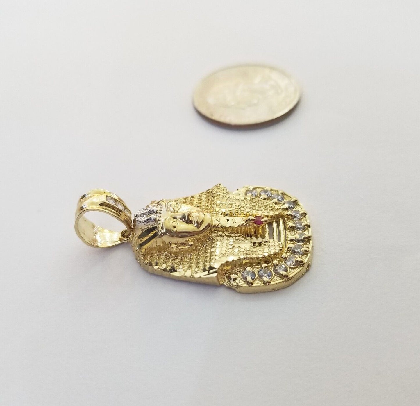Real 10k Gold Pharaoh Head Charm Pendant 1.6" 10kt Yellow Gold for Men's Chain