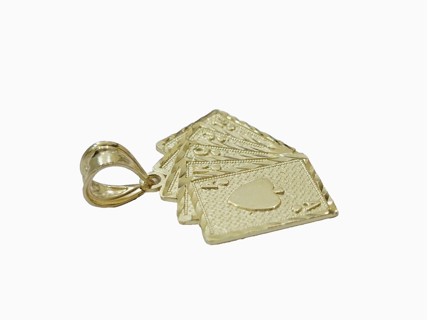 10k Yellow Gold Card Charm Royal Flush Pendant 1'' Necklace Chain SALE 10kt Real