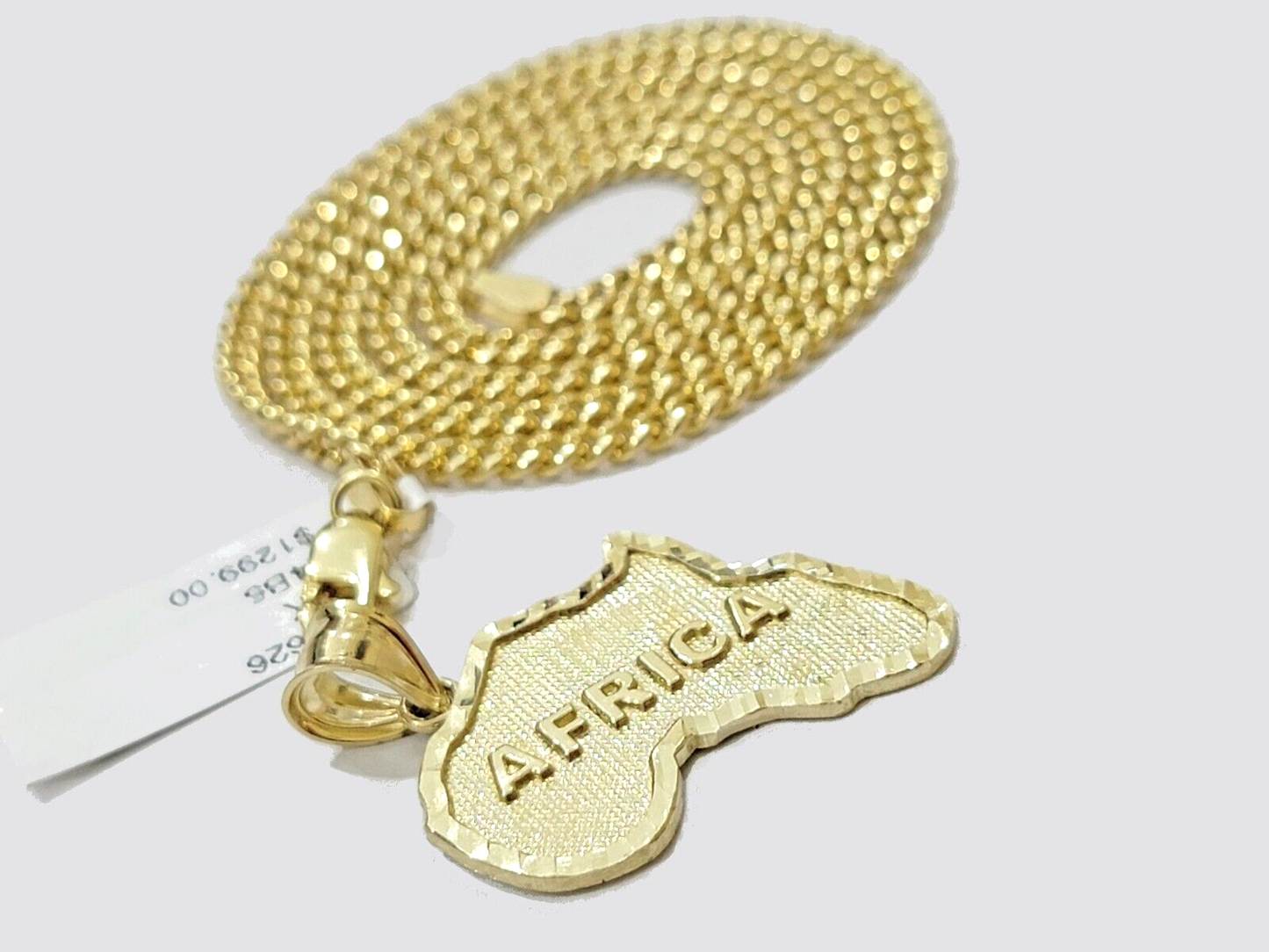 10k Yellow Gold Africa Map Miami Cuban Chain Charm Pendant 18 Inch Necklace SALE