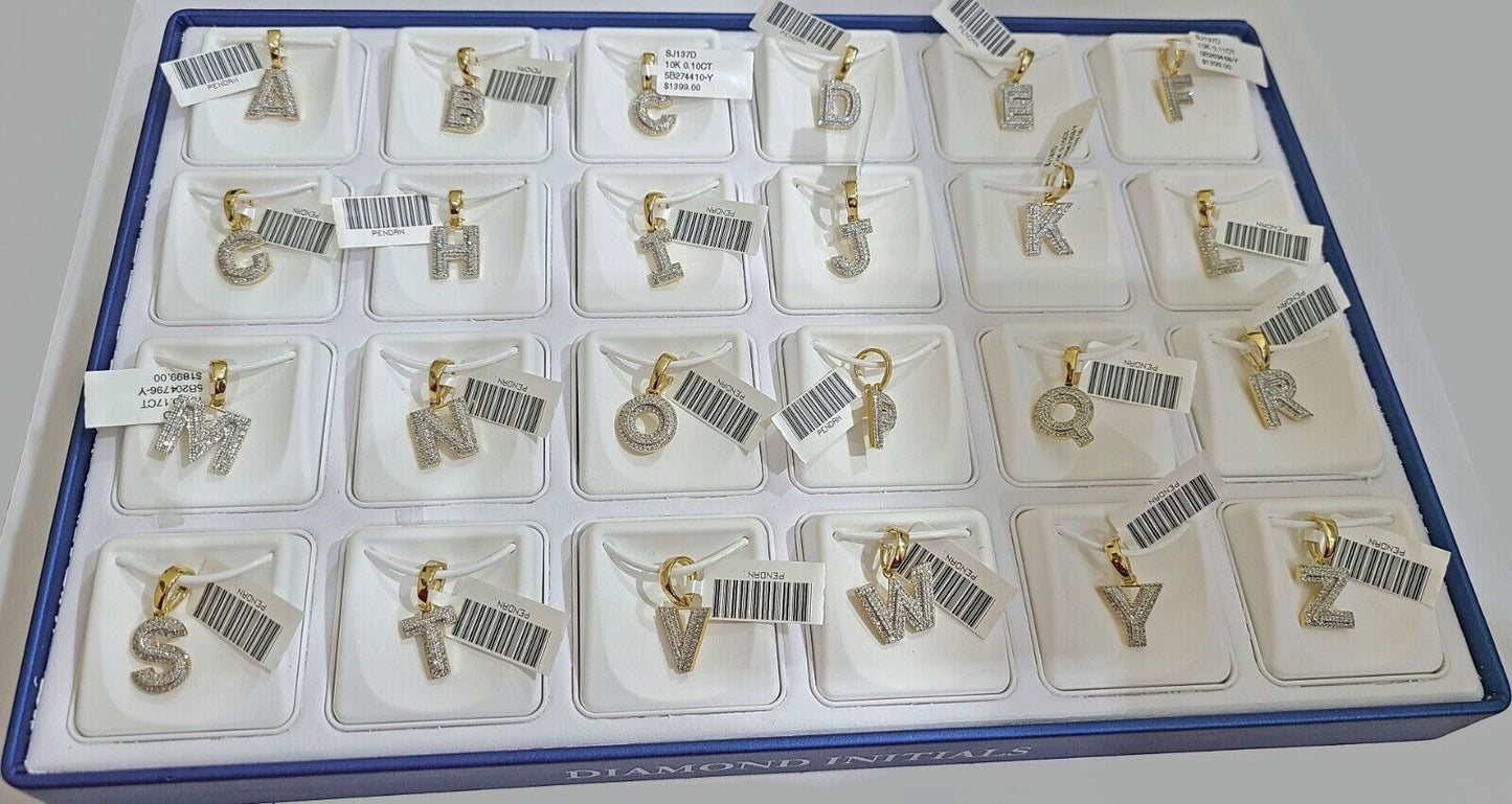 Real 10K Yellow Gold Initials Diamond Cut Charm A-Z Pendant Alphabets