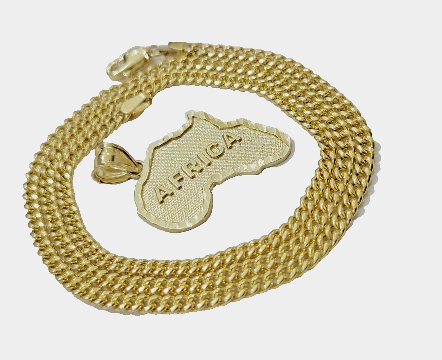 10k Yellow Gold Africa Map Miami Cuban Chain Charm Pendant 18 Inch Necklace SALE