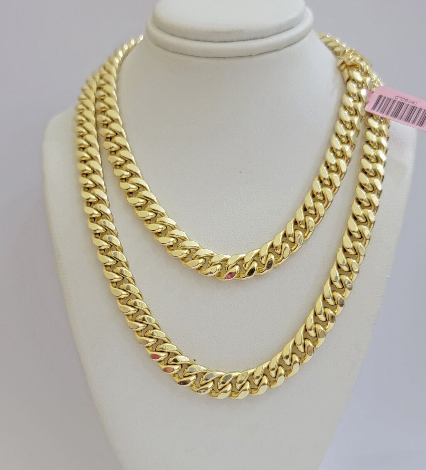 Real 14k Yellow Gold Necklace Miami Cuban Link Chain 9mm 20 inch Short Mens 14kt