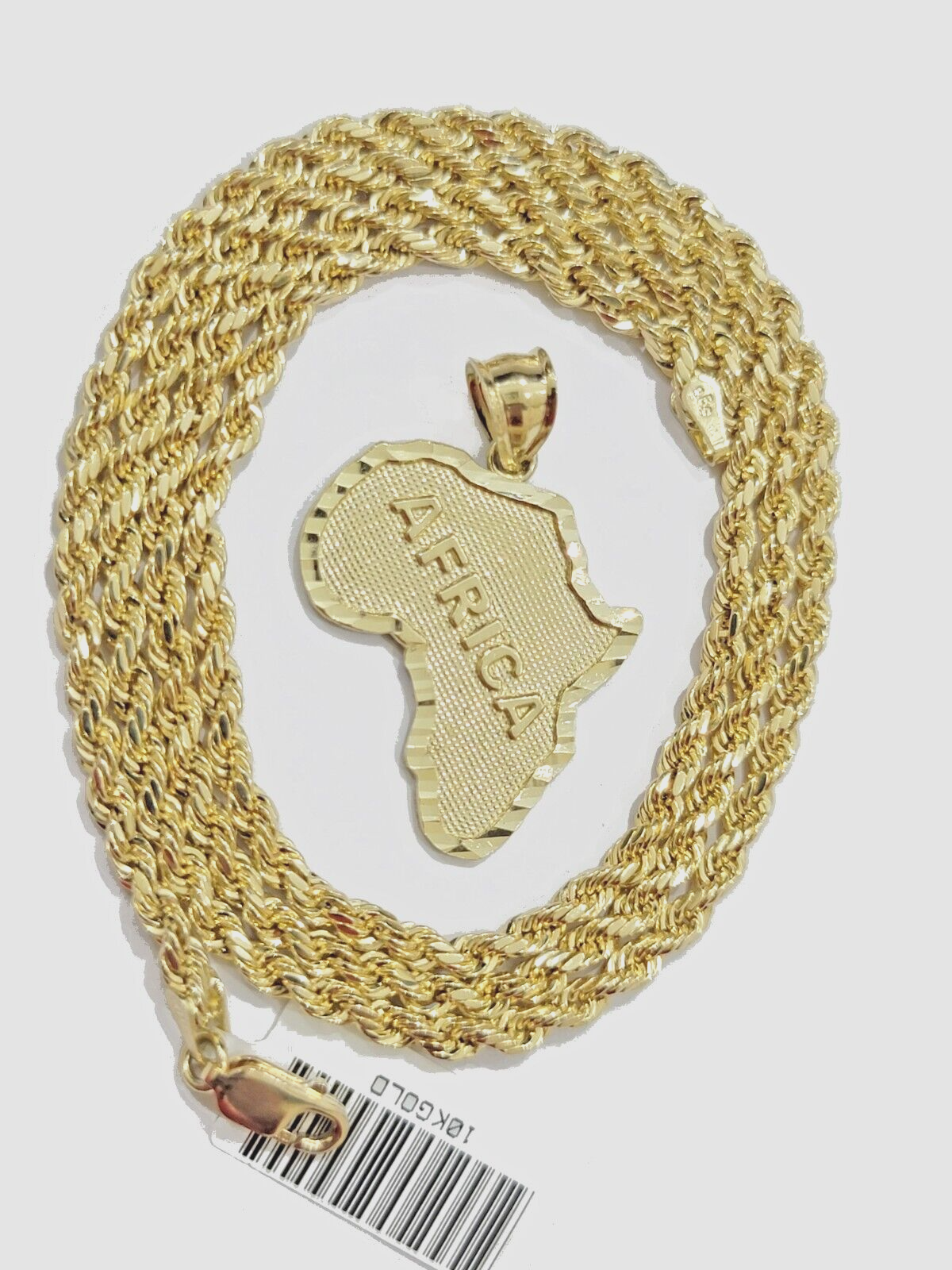 10k Yellow Gold Africa Map Charm Rope Chain 18 Inch Necklace Pendant SET SALE