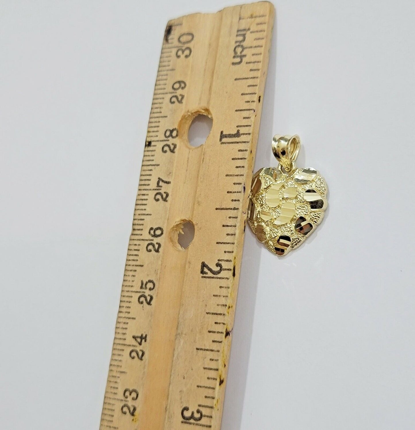 Real 10k Yellow gold nugget heart pendant charm 10kt gold