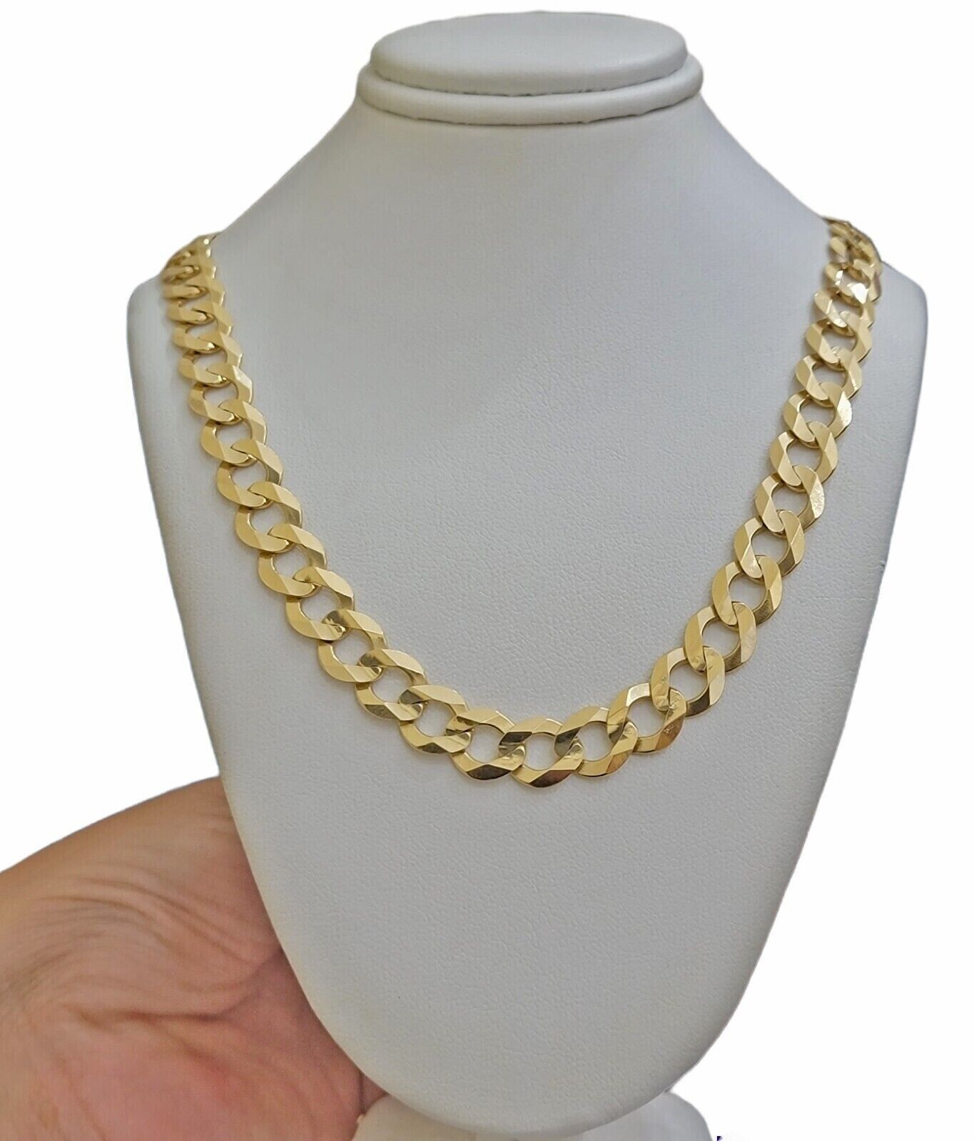 Real 10k Gold Chain Cuban Curb Link 24 Inch 10mm Solid 10kt Yellow Gold Necklace