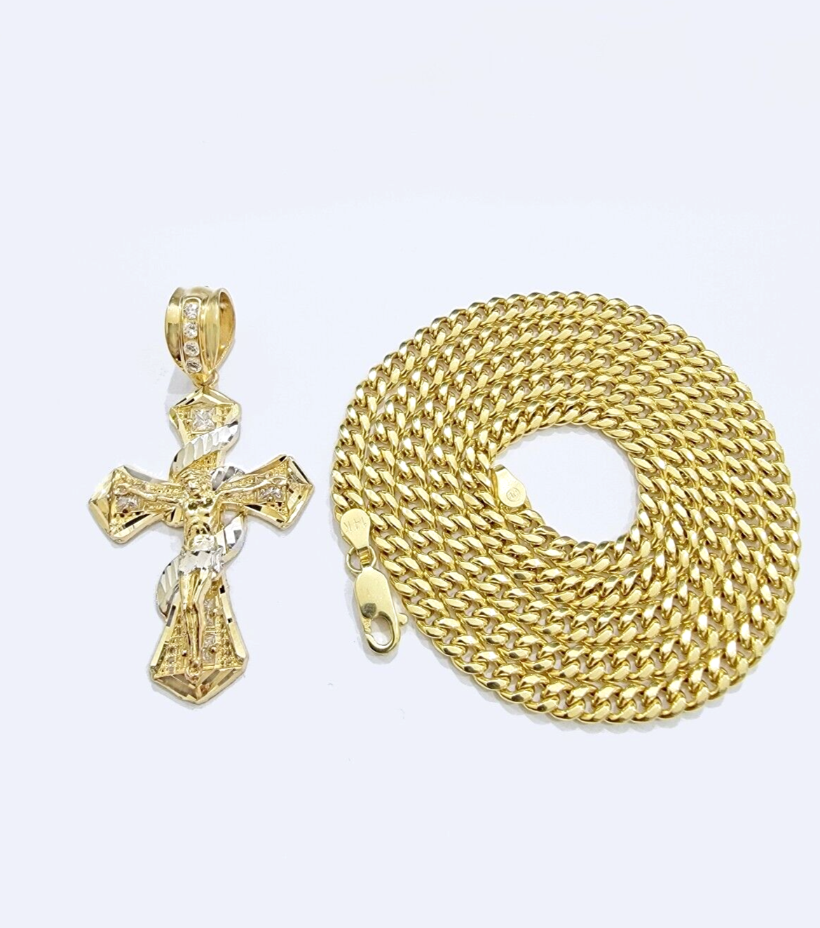 14k Gold Cross Charm Miami Cuban Link Chain 5mm 26'' Necklace 14kt Pendant SALE