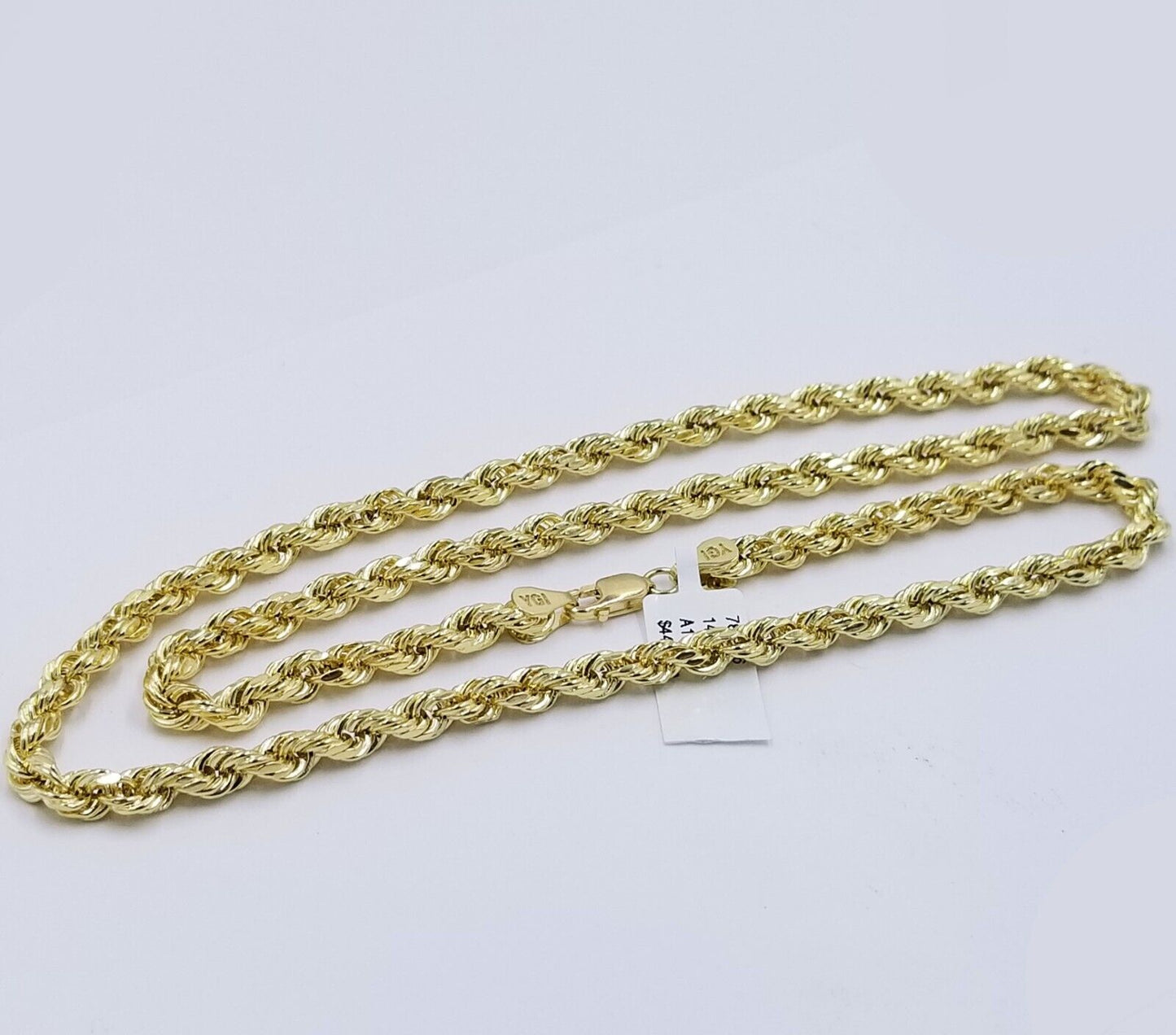 Real 14k Yellow Gold Necklace Rope Chain 5mm 22" inch 14kt Men's Chain For Charm