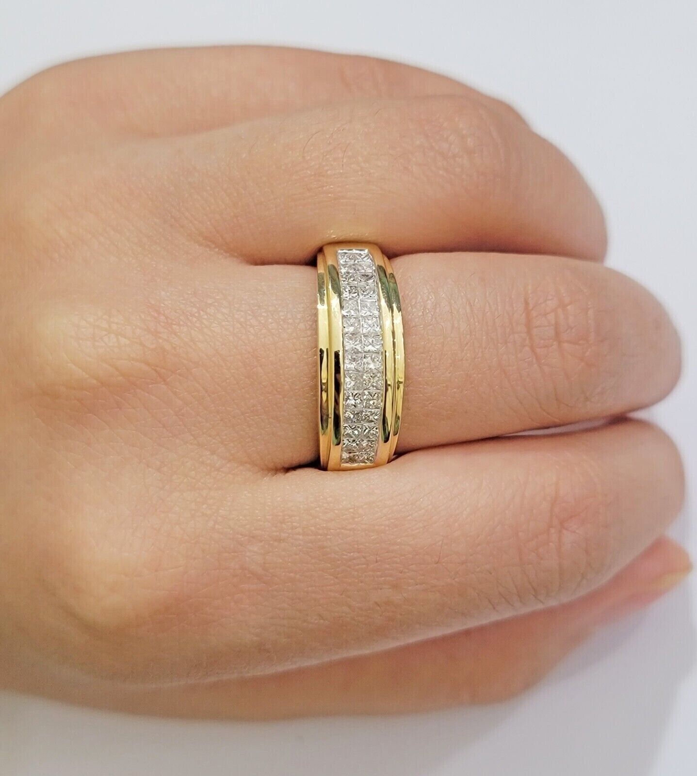 Real 14k Yellow gold Diamond Ring Mens Engagement Wedding Band