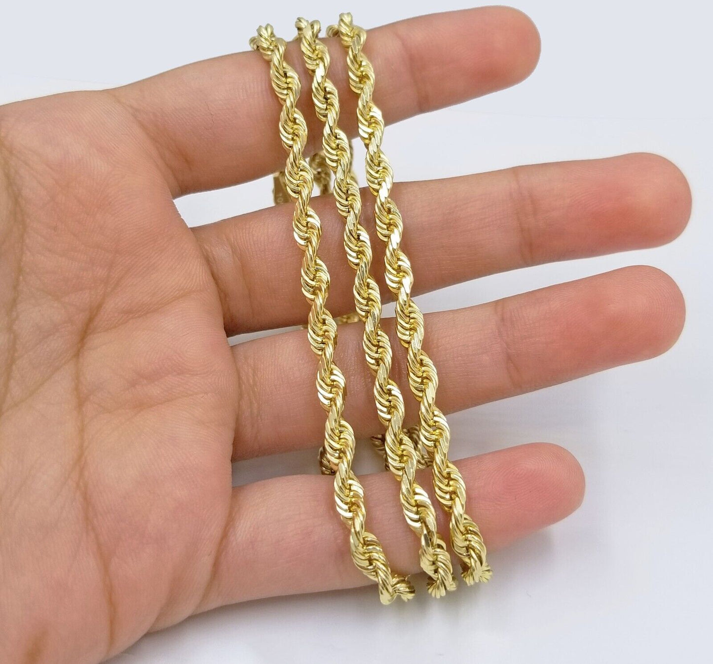 Solid 10k Yellow Gold Rope Chain Necklace 24" inch 3.5 mm Diamond cuts Real 10kt