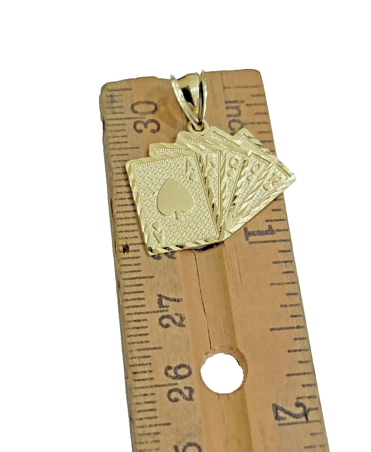 10k Yellow Gold Card Charm Royal Flush Pendant 1'' Necklace Chain SALE 10kt Real