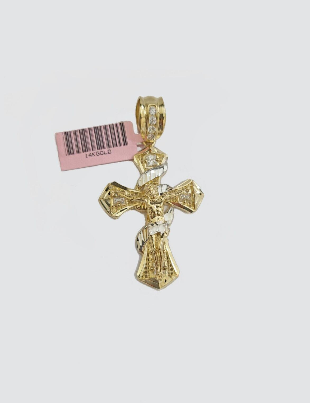Real 14k Yellow Gold Rope Chain 5mm 26'' Necklace Jesus Cross Charm Pendant 14kt