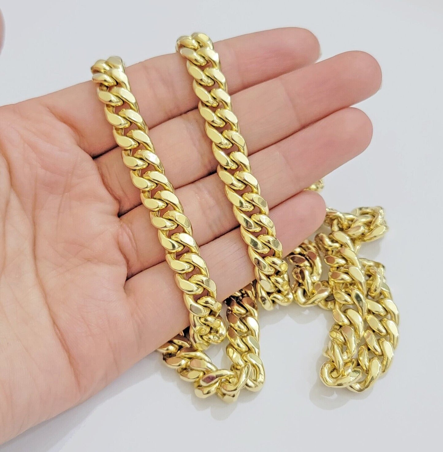 Real 14k Yellow Gold Necklace Miami Cuban Link Chain 9mm 20 inch Short Mens 14kt