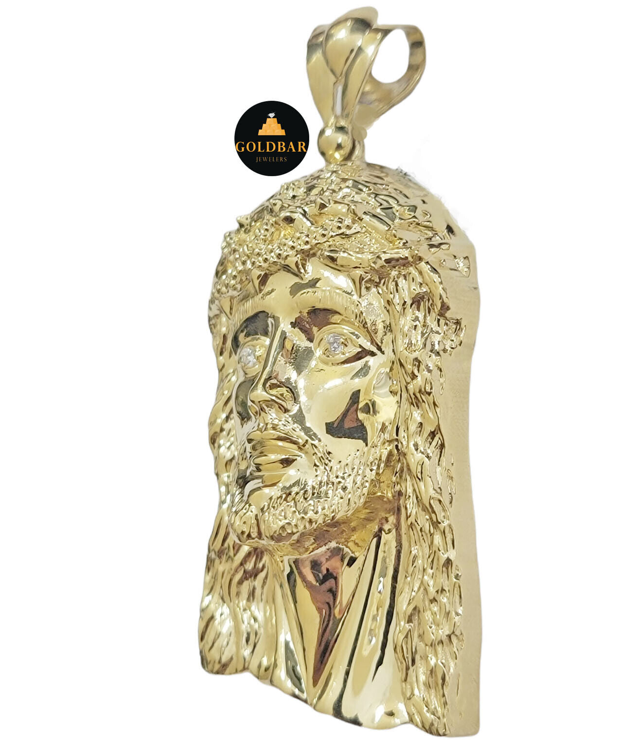 Real 10k Yellow Gold Charm Mens Pendant Jesus Face Head 3" Inch For Chain, 10KT