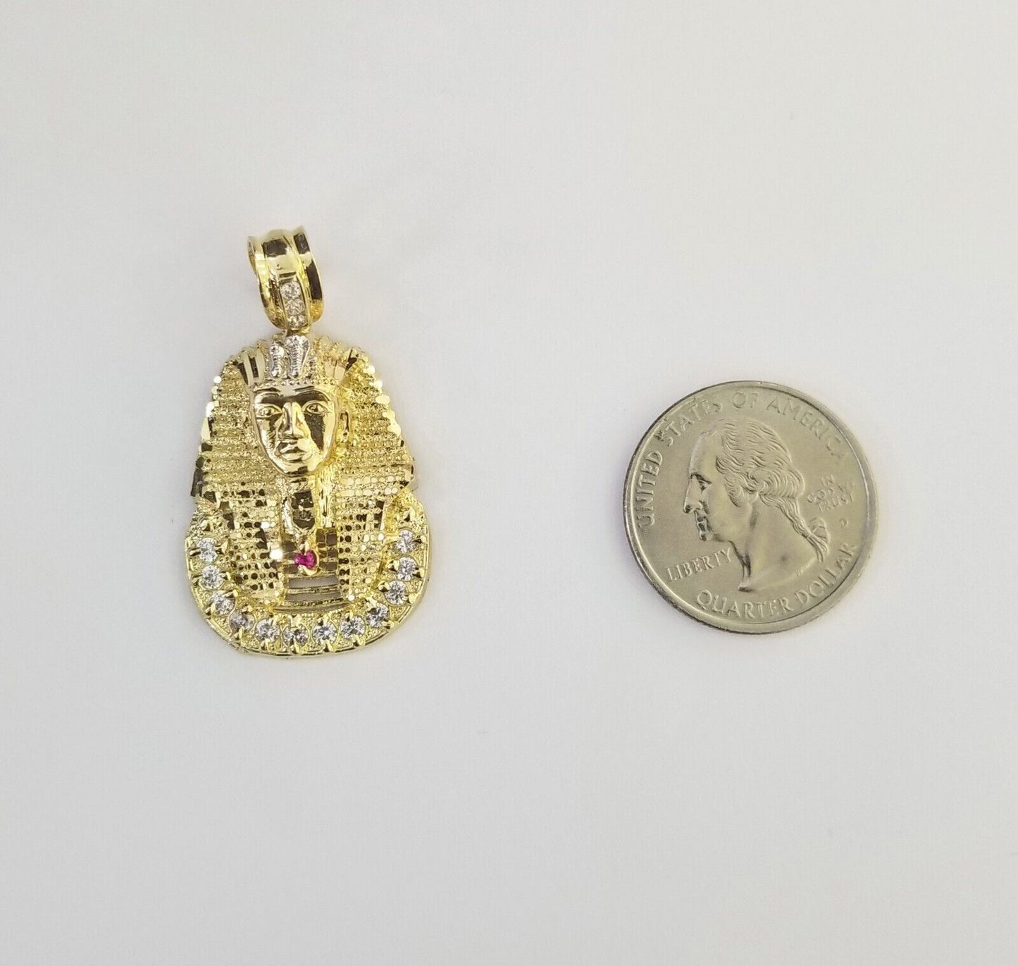 Real 10k Gold Pharaoh Head Charm Pendant 1.6" 10kt Yellow Gold for Men's Chain