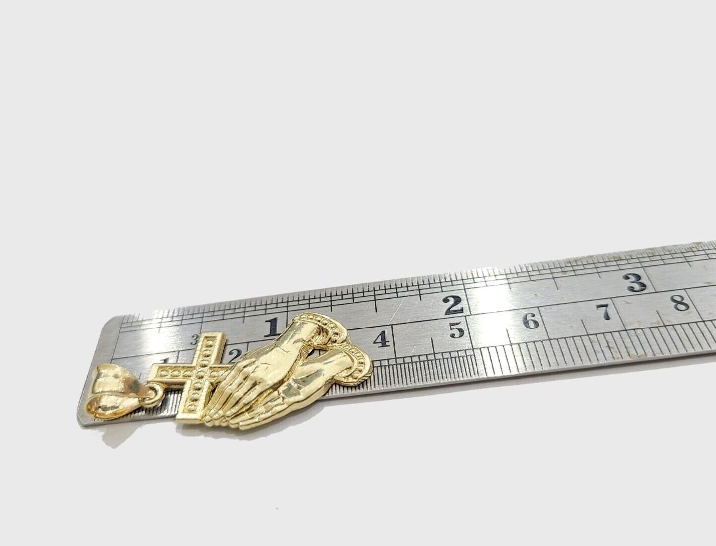 Real 10k Yellow Gold Rope Chain 24'' Necklace Praying Hand Cross Charm Pendant