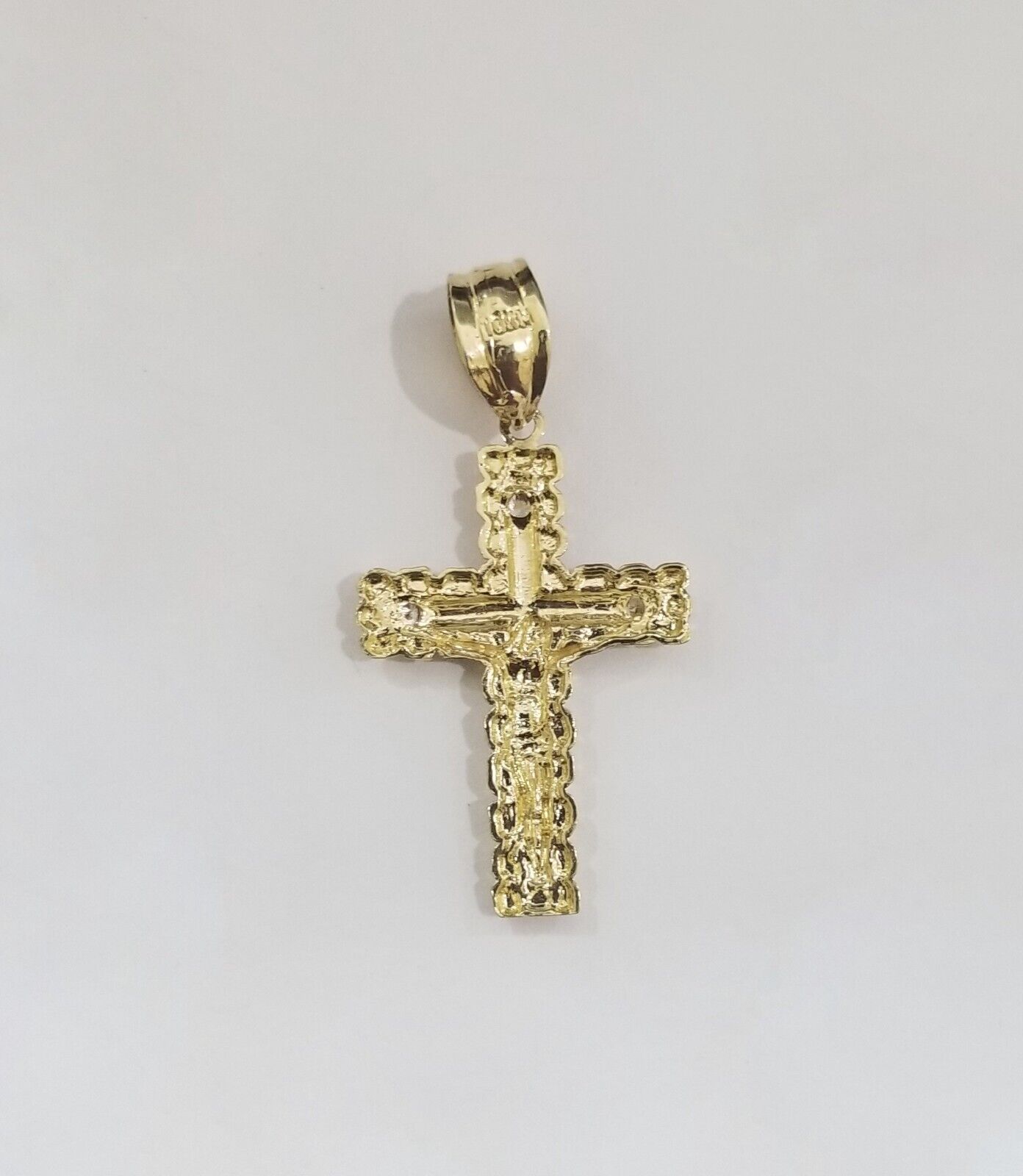 Real 10k Gold Nugget Jesus Crucifix Cross Pendant Charm 10kt Yellow Gold