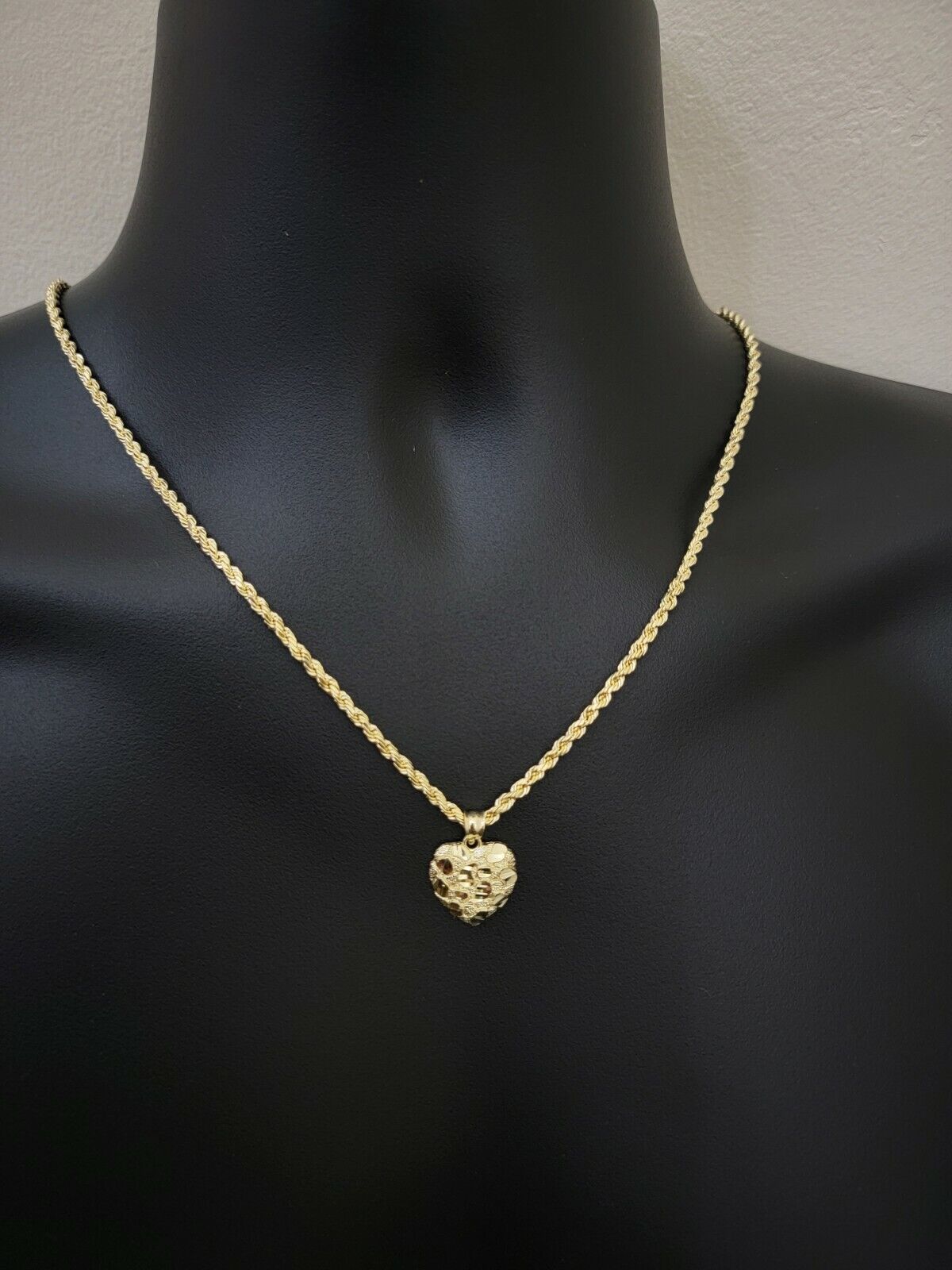 Real 10k Yellow gold nugget heart pendant charm 10kt gold