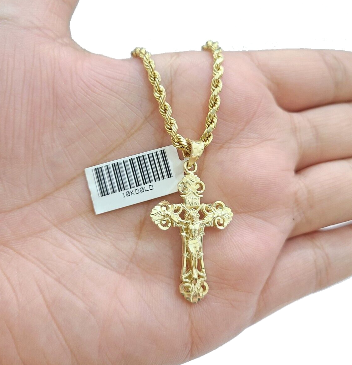 Real 10k Gold Jesus Cross Charm Pendant 10KT Yellow Gold For Chain & Necklace